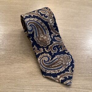 BROOKS BROTHERS Handmade in USA‎ 100% Silk Tie Gold Blue Paisley Necktie Italian